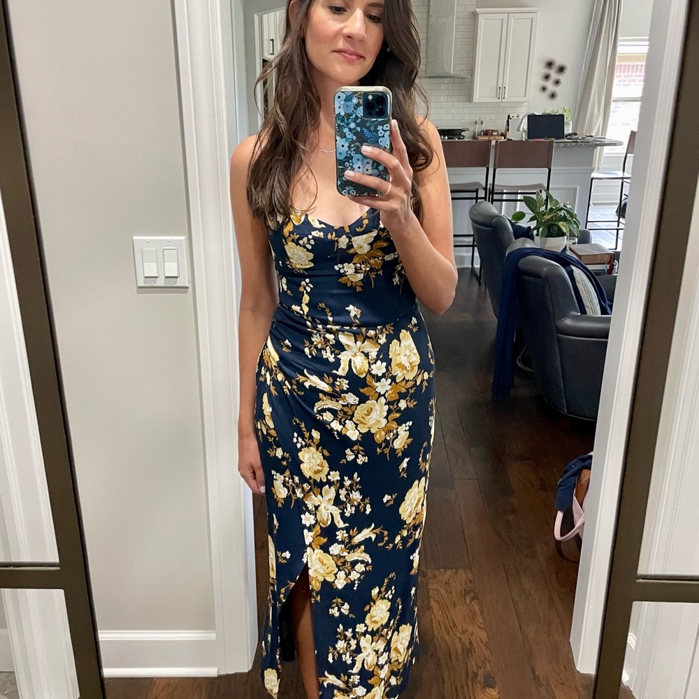 Reformation Navy Floral Midi Dress
